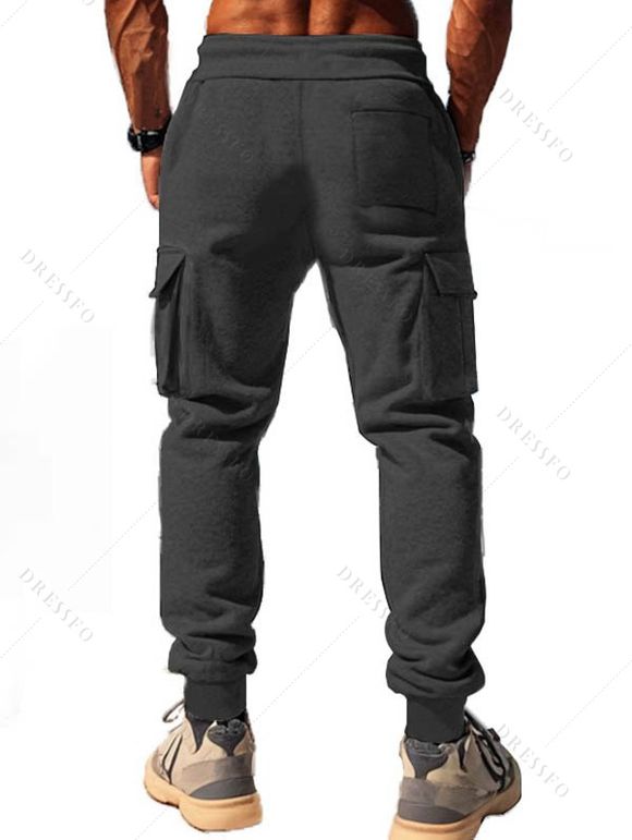 Pantalon uni pour homme avec cordon de serrage et poches à nouer à la cheville - Gris Foncé XXXL