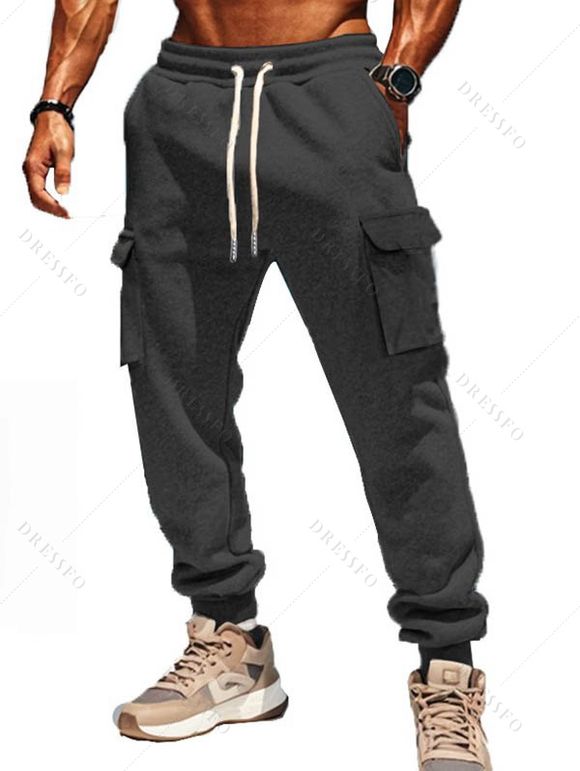 Pantalon uni pour homme avec cordon de serrage et poches à nouer à la cheville - Gris Foncé XXXL