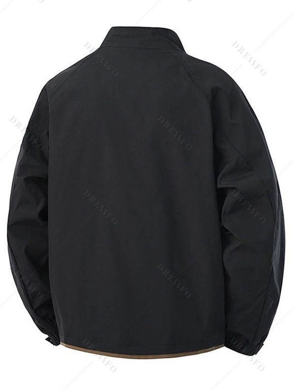 Manteau à col montant pour homme, poches à lettres, colorblock, fermeture éclair - Noir XXXL