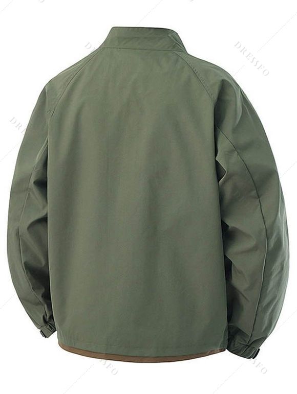 Manteau à col montant pour homme, poches à lettres, colorblock, fermeture éclair - Vert profond XXXL