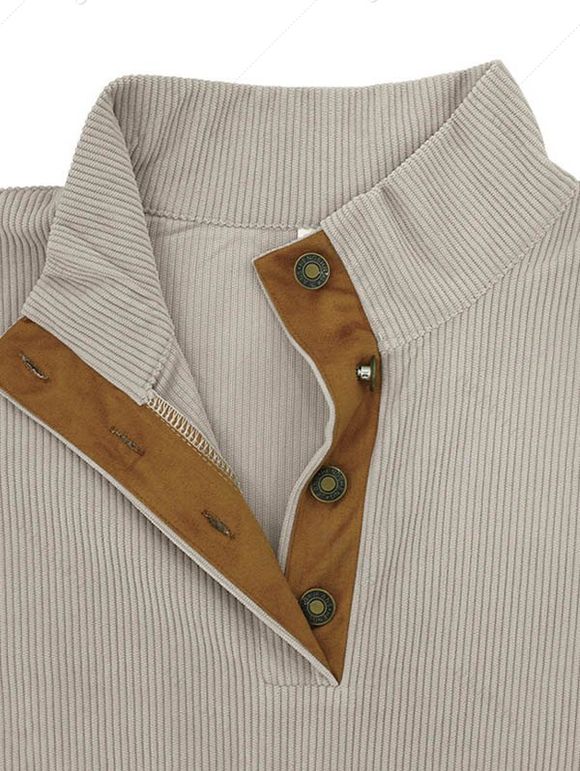 Sweat-shirt en velours côtelé colorblock pour homme, haut texturé à col montant - café lumière XXXL