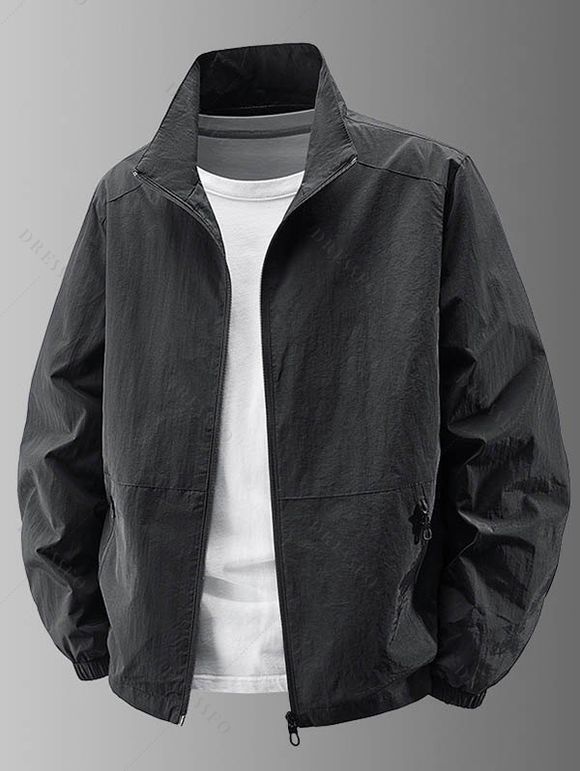 Manteau uni à manches longues et poches zippées pour homme - Noir XXXL