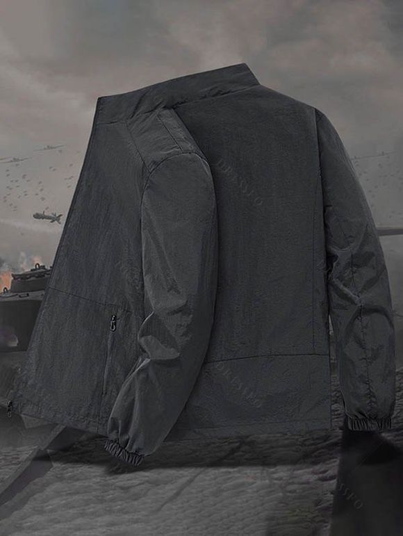 Manteau uni à manches longues et poches zippées pour homme - Noir XXXL