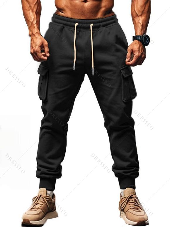 Pantalon uni pour homme avec cordon de serrage et poches à nouer à la cheville - Noir XXXL
