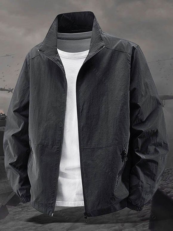 Manteau uni à manches longues et poches zippées pour homme - Noir XXXL