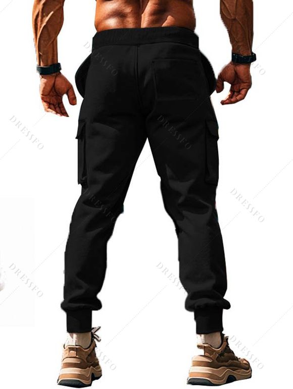 Pantalon uni pour homme avec cordon de serrage et poches à nouer à la cheville - Noir XXXL