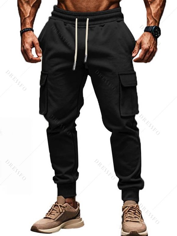 Pantalon uni pour homme avec cordon de serrage et poches à nouer à la cheville - Noir XXXL