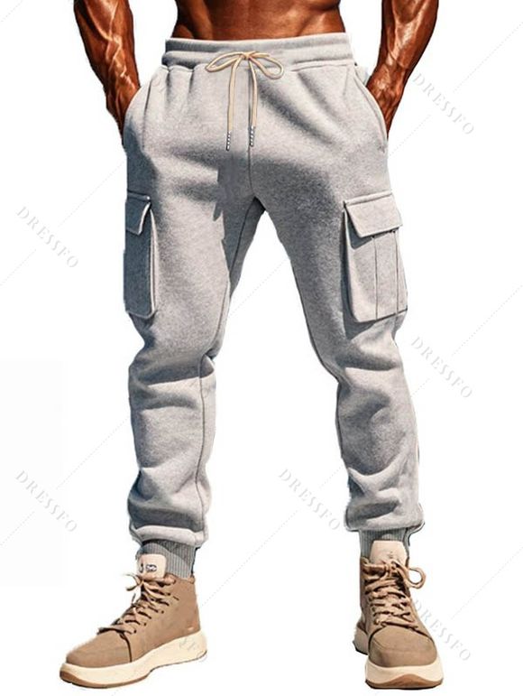 Pantalon uni pour homme avec cordon de serrage et poches à nouer à la cheville - Gris Clair XXXL