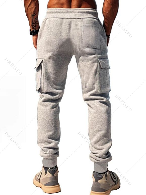 Pantalon uni pour homme avec cordon de serrage et poches à nouer à la cheville - Gris Clair XXXL