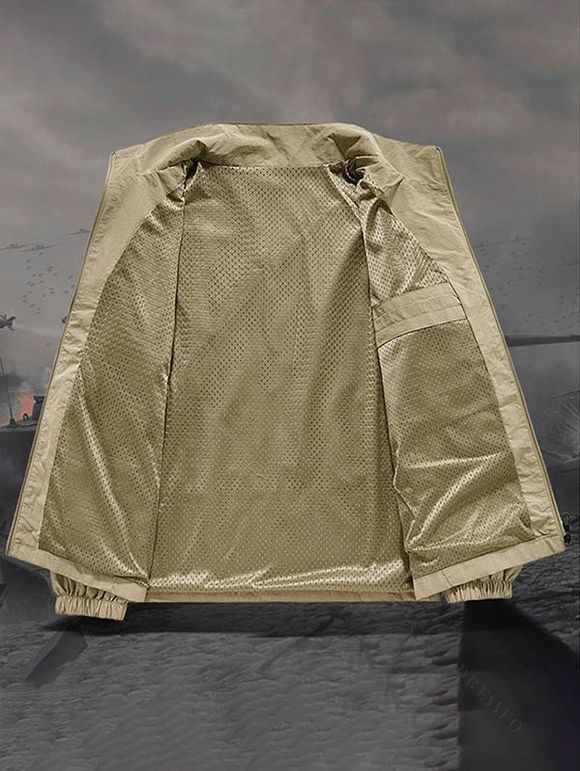 Manteau uni à manches longues et poches zippées pour homme - café lumière XXXL