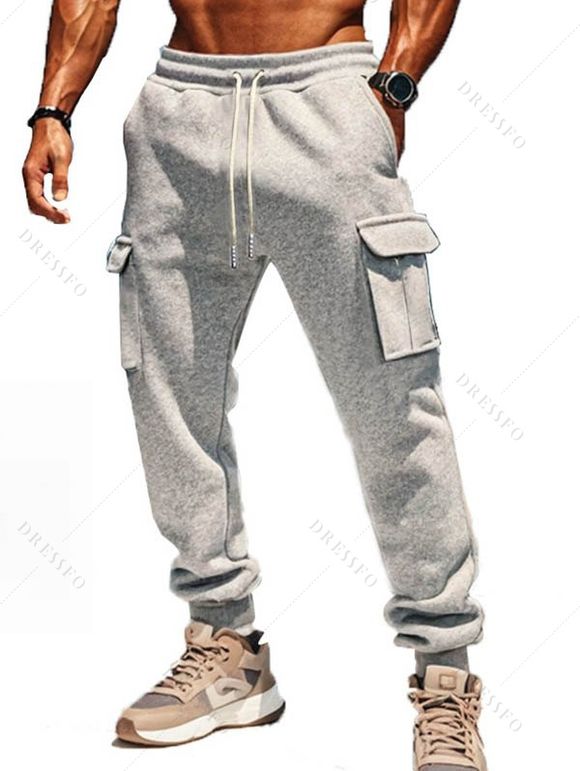 Pantalon uni pour homme avec cordon de serrage et poches à nouer à la cheville - Gris Clair XXXL