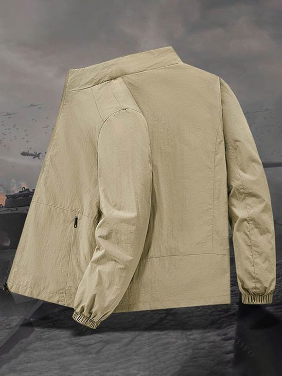 Manteau uni à manches longues et poches zippées pour homme - café lumière XXXL