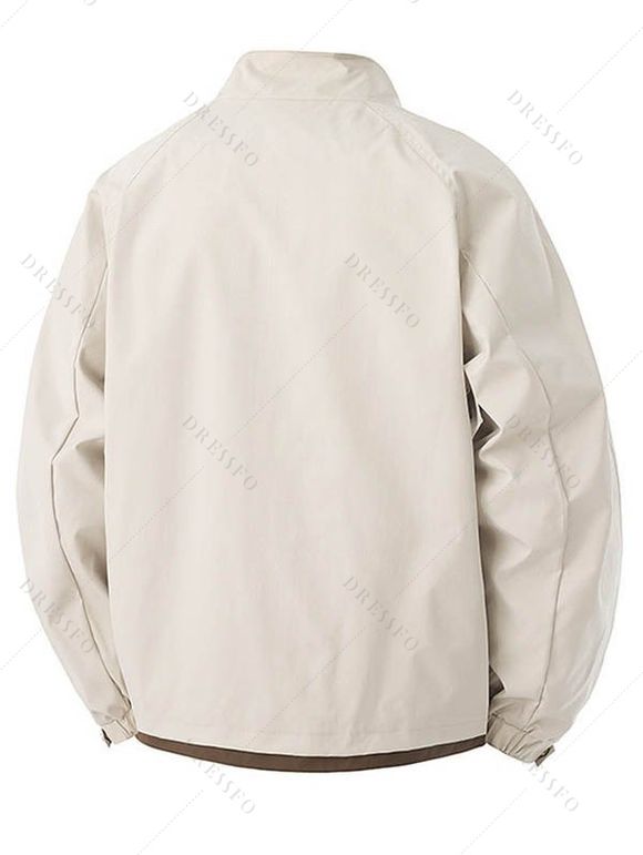 Manteau à col montant pour homme, poches à lettres, colorblock, fermeture éclair - Blanc de Crème XXXL