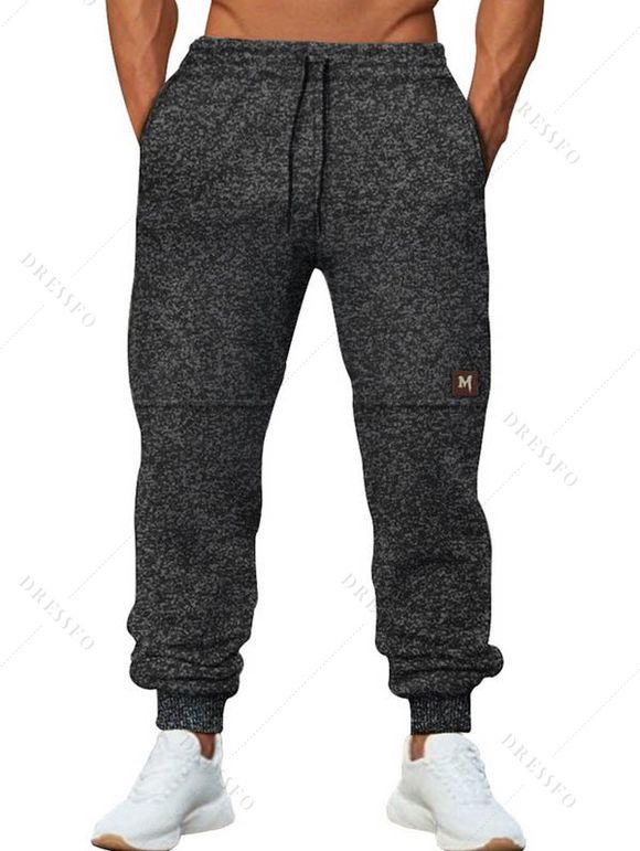 Pantalon chiné pour homme avec cordon de serrage et poches à nouer à la cheville - Noir XXXL