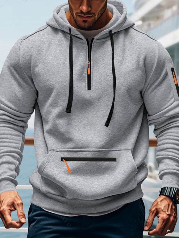 Sweat à capuche pour homme avec fermeture éclair, plusieurs poches et cordons de serrage - Gris Clair XXXL