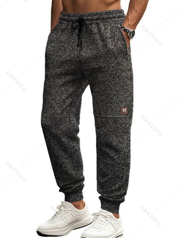 Pantalon chiné pour homme avec cordon de serrage et poches à nouer à la cheville - Noir XXXL