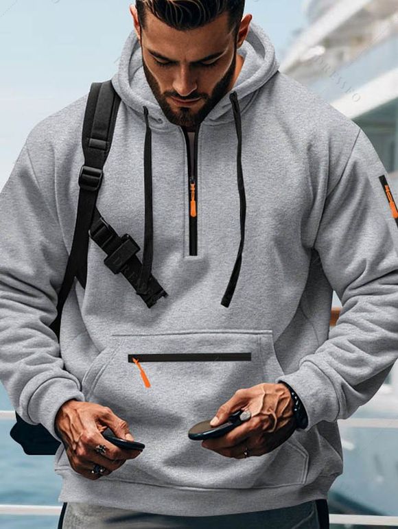 Sweat à capuche pour homme avec fermeture éclair, plusieurs poches et cordons de serrage - Gris Clair XXXL
