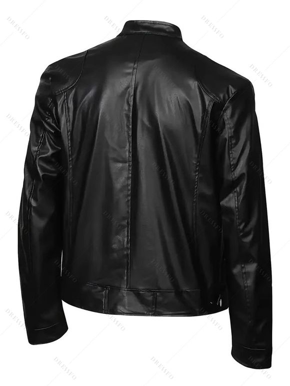 Manteau en PU pour homme, couleur unie, avec poches zippées et col montant - Noir XXXL