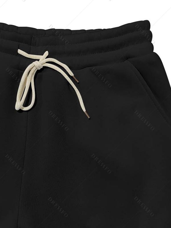 Pantalons de couleur unie pour hommes, pantalons longs à cordons de serrage et poches multiples - Noir XXXL