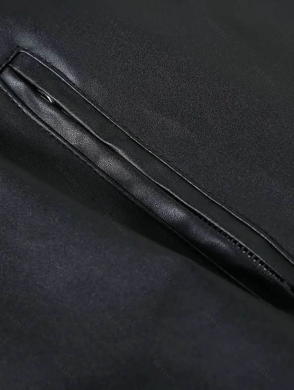 Manteau en PU pour homme, couleur unie, avec poches zippées et col montant - Noir XXXL