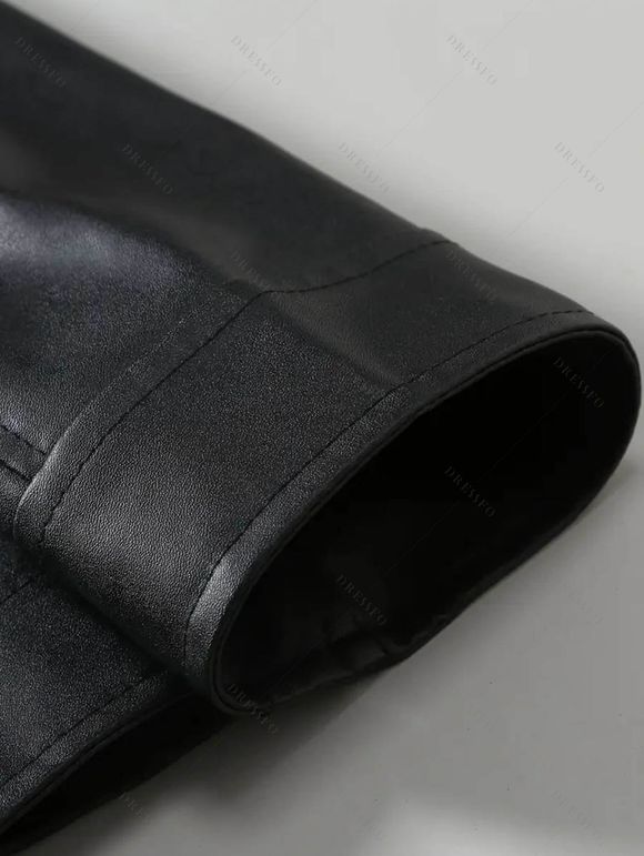 Manteau en PU pour homme, couleur unie, avec poches zippées et col montant - Noir XXXL