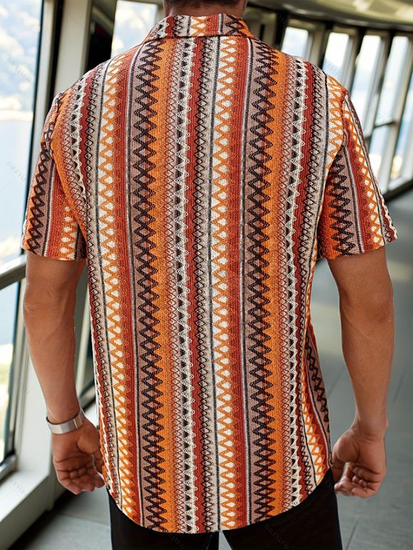 Chemise bohème pour homme, style ethnique, imprimé rayé, boutonnée, pour les vacances - multicolor A XXXL