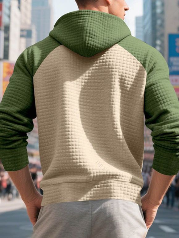 Sweat à capuche à manches longues et cordons de serrage texturés pour homme - Vert XL