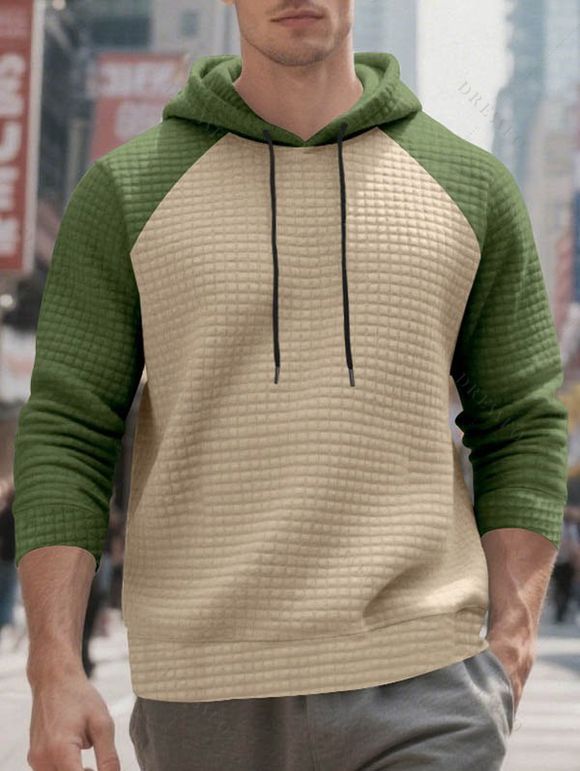 Sweat à capuche à manches longues et cordons de serrage texturés pour homme - Vert XL
