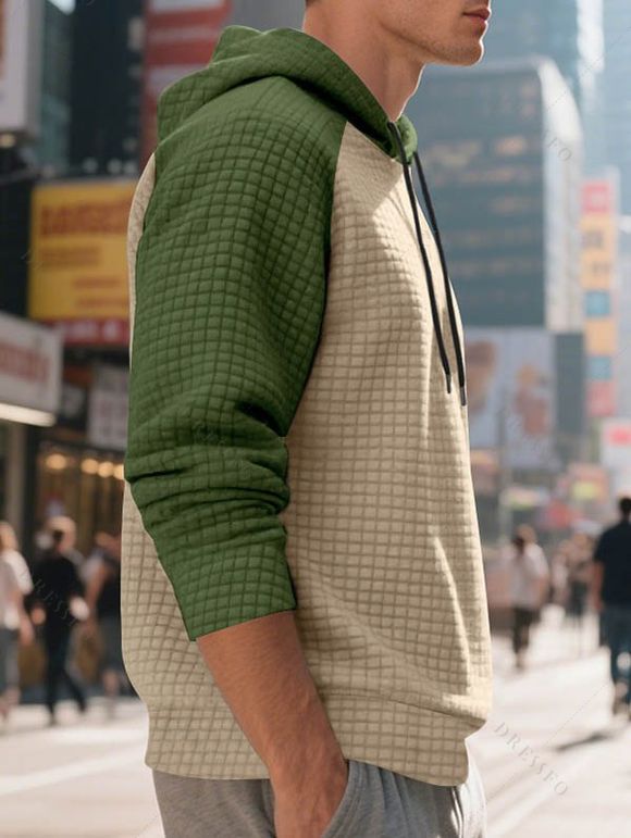 Sweat à capuche à manches longues et cordons de serrage texturés pour homme - Vert XL