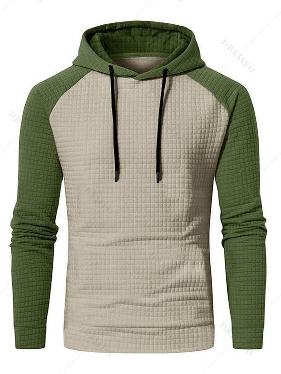 Sweat à capuche à manches longues et cordons de serrage texturés pour homme - Vert XL