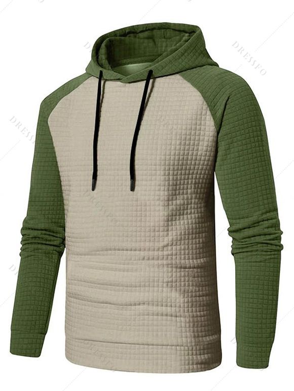 Sweat à capuche à manches longues et cordons de serrage texturés pour homme - Vert XL