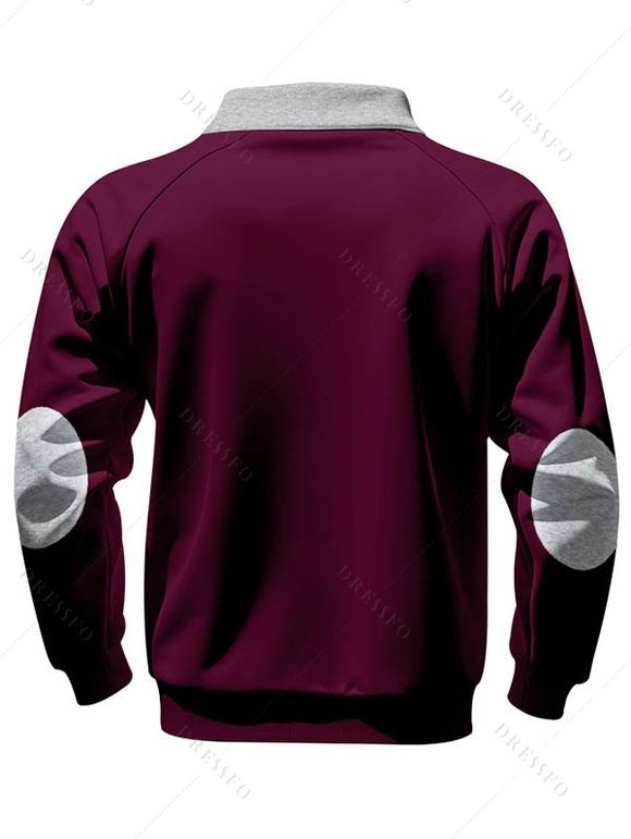 Sweat-shirt colorblock pour homme avec poche avant zippée et col montant - Rouge Vineux XXXL