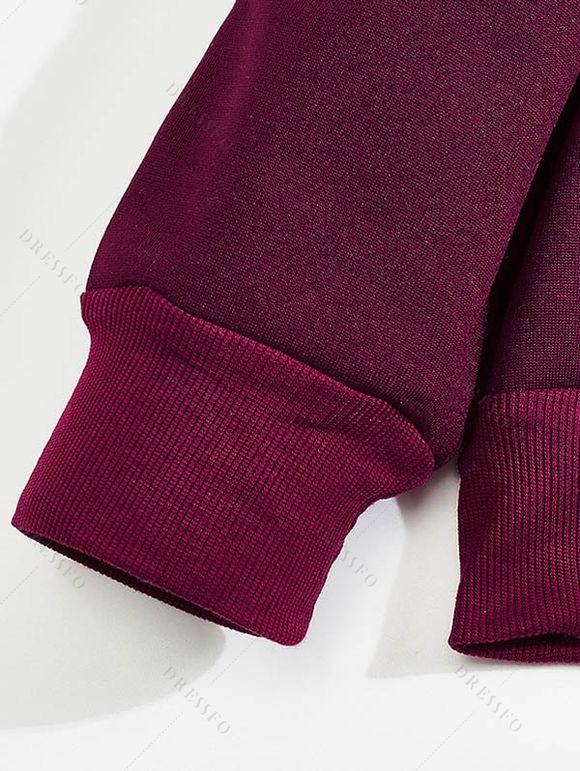 Sweat-shirt colorblock pour homme avec poche avant zippée et col montant - Rouge Vineux XXXL