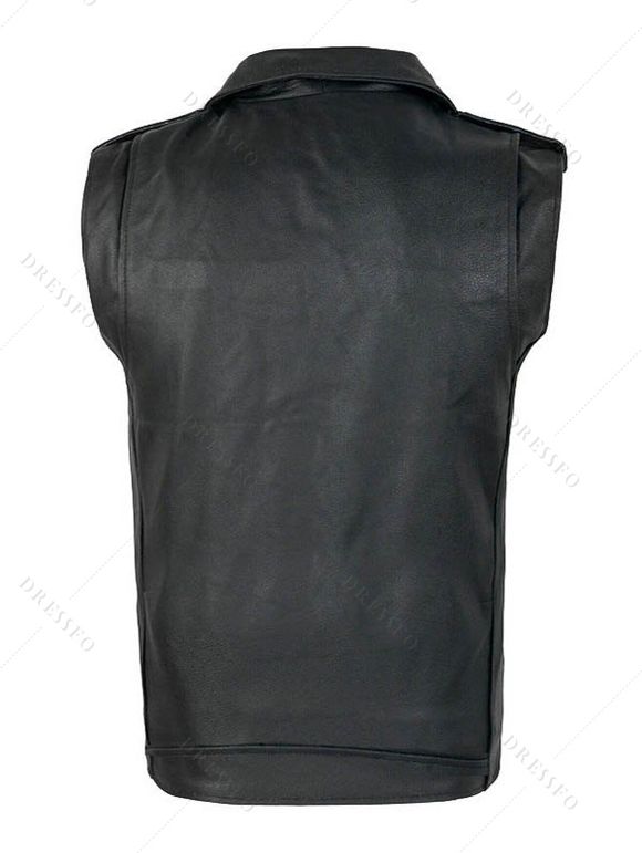 Gilet de couleur unie pour homme, poches multiples, ceinture auto-agrippante, gilet zippé - Noir XXXL