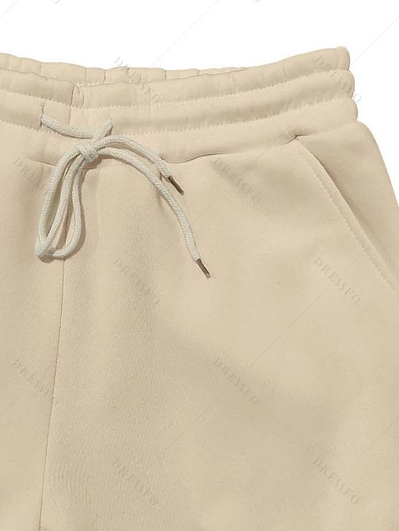 Pantalons de couleur unie pour hommes, pantalons longs à cordons de serrage et poches multiples - café lumière XXXL