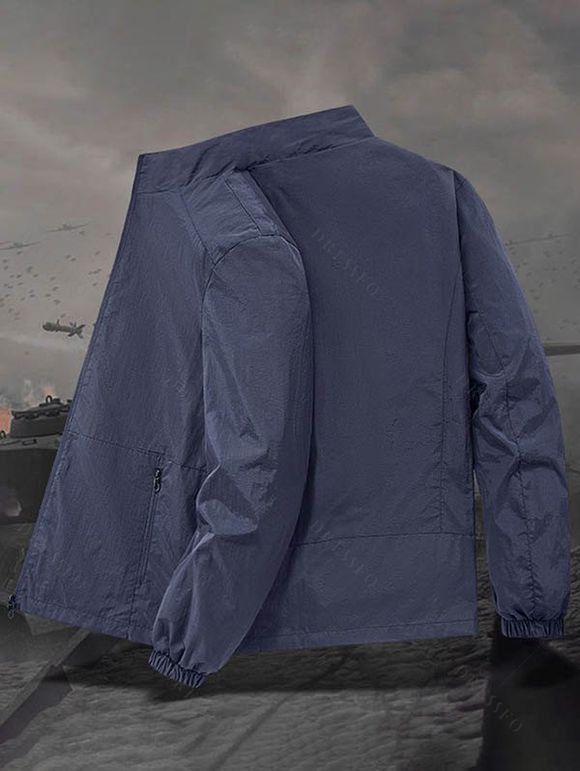 Manteau uni à manches longues et poches zippées pour homme - Bleu Marine XXXL