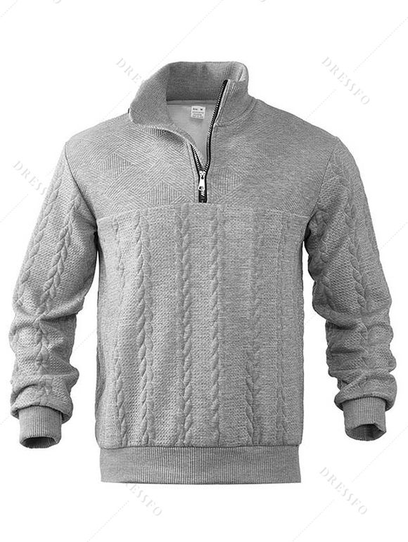 Sweat-shirt uni à col montant et fermeture éclair pour homme - Gris Clair XXXL