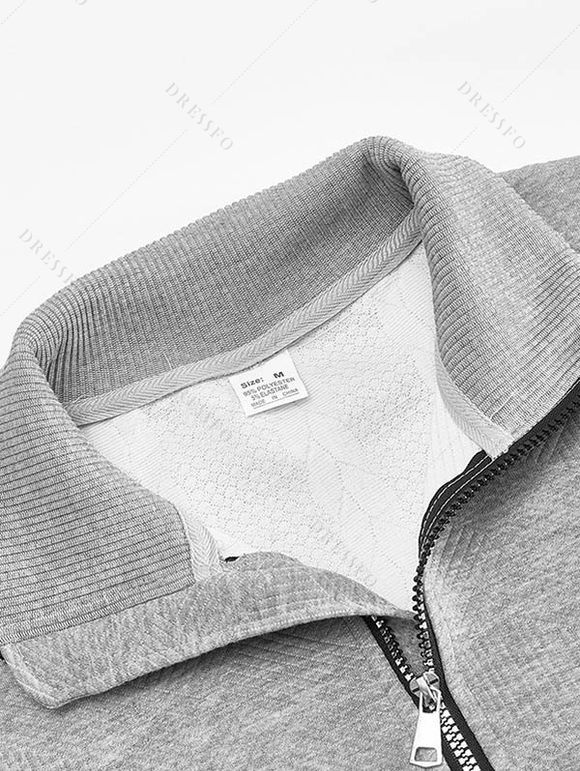 Sweat-shirt uni à col montant et fermeture éclair pour homme - Gris Clair XXXL