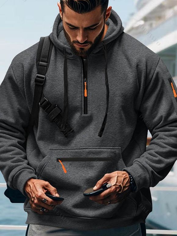 Sweat à capuche pour homme avec fermeture éclair, plusieurs poches et cordons de serrage - Gris Foncé XXXL