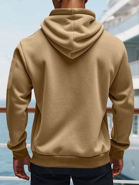 Sweat à capuche pour homme avec fermeture éclair, plusieurs poches et cordons de serrage - café lumière XXXL