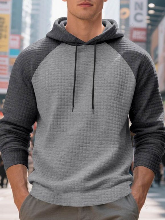 Sweat à capuche à manches longues et cordons de serrage texturés pour homme - Gris XXXL