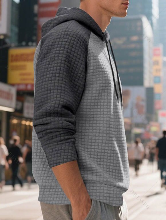 Sweat à capuche à manches longues et cordons de serrage texturés pour homme - Gris XXXL