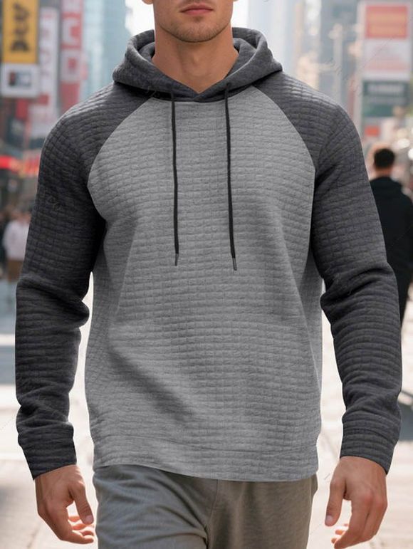 Sweat à capuche à manches longues et cordons de serrage texturés pour homme - Gris XXXL