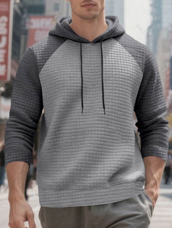 Sweat à capuche à manches longues et cordons de serrage texturés pour homme - Gris XXXL