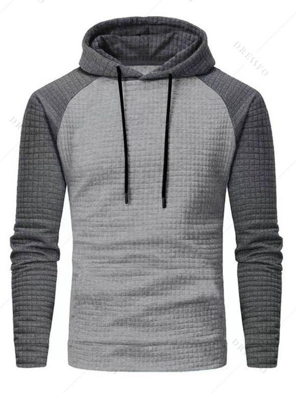 Sweat à capuche à manches longues et cordons de serrage texturés pour homme - Gris XXXL
