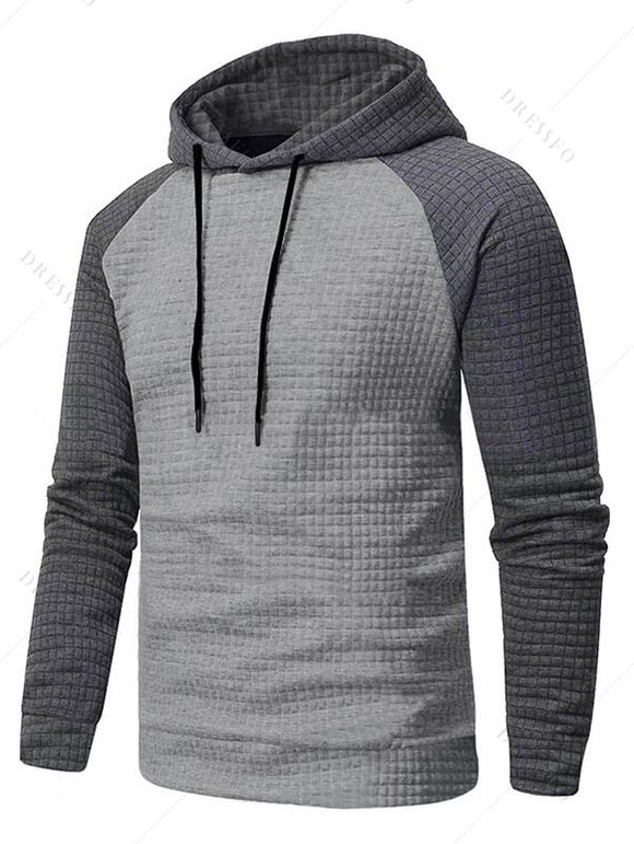 Sweat à capuche à manches longues et cordons de serrage texturés pour homme - Gris XXXL