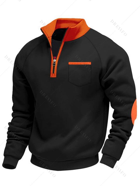 Sweat-shirt colorblock pour homme, poche avant, fermeture éclair, col montant - Noir XXXL