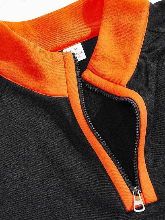 Sweat-shirt colorblock pour homme, poche avant, fermeture éclair, col montant - Noir XXXL