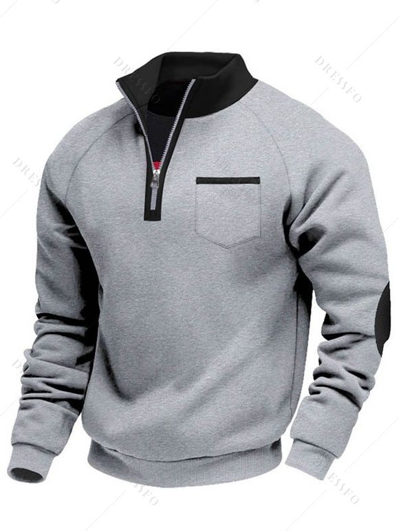 Sweat-shirt colorblock pour homme avec poche avant zippée et col montant - Gris Clair XXXL