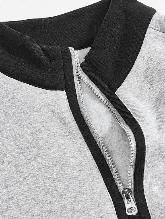 Sweat-shirt colorblock pour homme avec poche avant zippée et col montant - Gris Clair XL